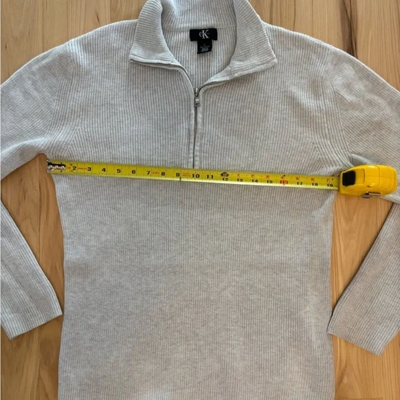 Light Grey Men’s 90s Quarter Zip Sweater 100% Cotton Sz Large, slim fit - Picture 7 of 8
